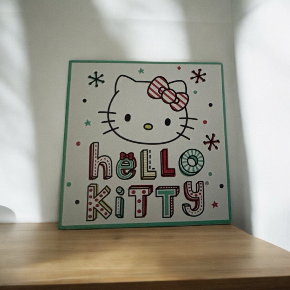 Hello Kitty Christmas Wood Decor Sign Green